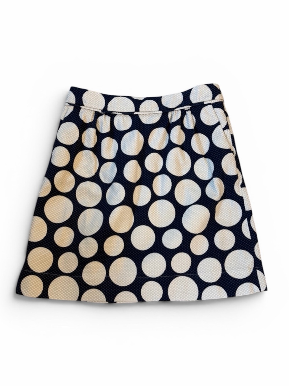 Boden Navy White Polka Dot Textured A-Line Knee Length Skirt Pleated Zip 6R